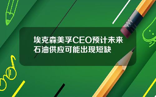 埃克森美孚CEO预计未来石油供应可能出现短缺