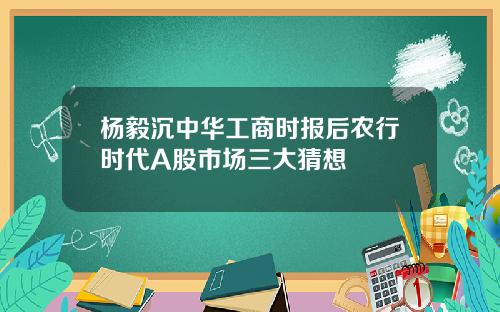 杨毅沉中华工商时报后农行时代A股市场三大猜想