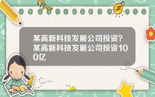 某高新科技发展公司投资？某高新科技发展公司投资100亿