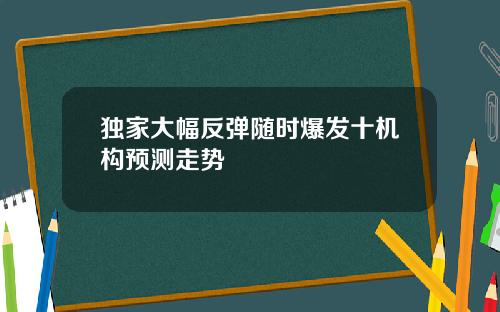 独家大幅反弹随时爆发十机构预测走势