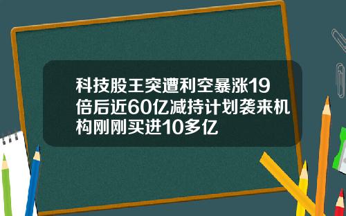 科技股王突遭利空暴涨19倍后近60亿减持计划袭来机构刚刚买进10多亿