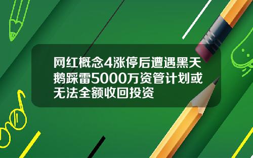 网红概念4涨停后遭遇黑天鹅踩雷5000万资管计划或无法全额收回投资