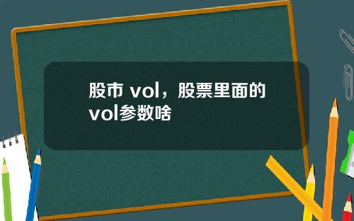 股市 vol，股票里面的vol参数啥