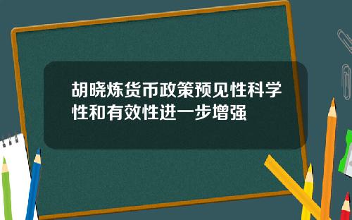 胡晓炼货币政策预见性科学性和有效性进一步增强