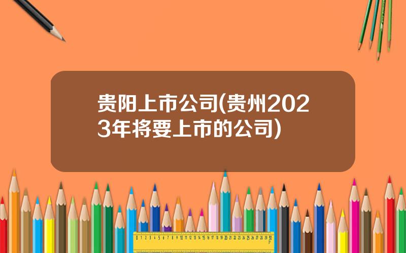 贵阳上市公司(贵州2023年将要上市的公司)