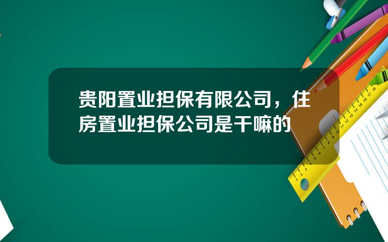 贵阳置业担保有限公司，住房置业担保公司是干嘛的